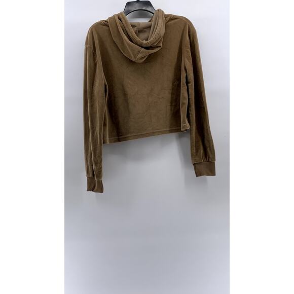 ROMA CONCEPTS By ROSEE Women's Brown Faux Suede Pullover Cropped Hoodie SZ M - Picture 2 of 11